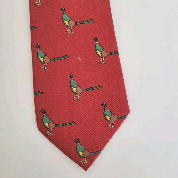 Hermes Men's Neck Tie Made In France Designer Silk Red Birds Necktie - Picture 1 of 6